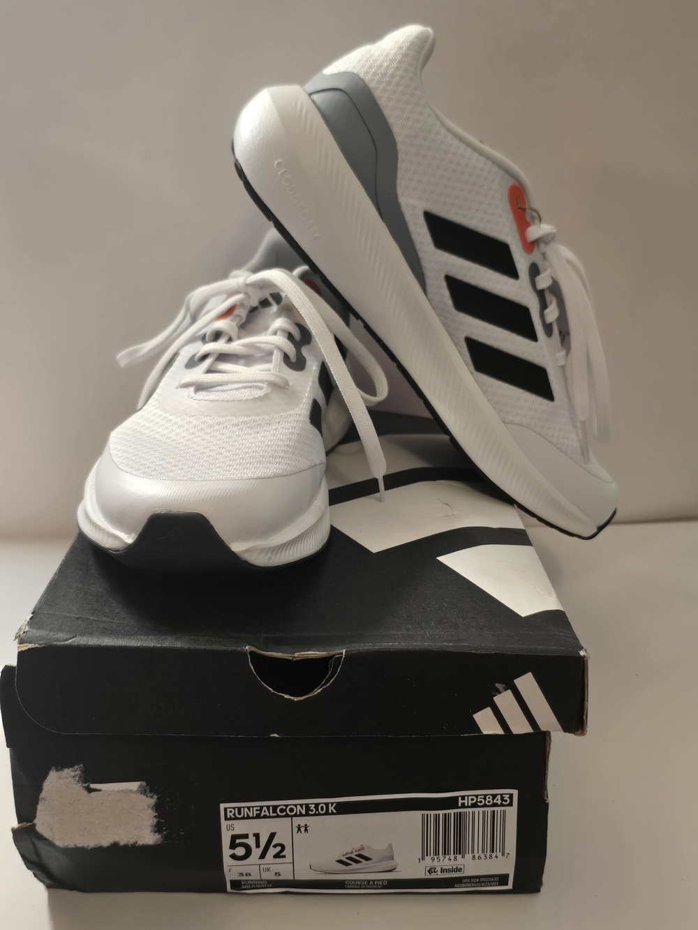Adidas RunFalcon 3.0K White with Black Accent Running Shoes